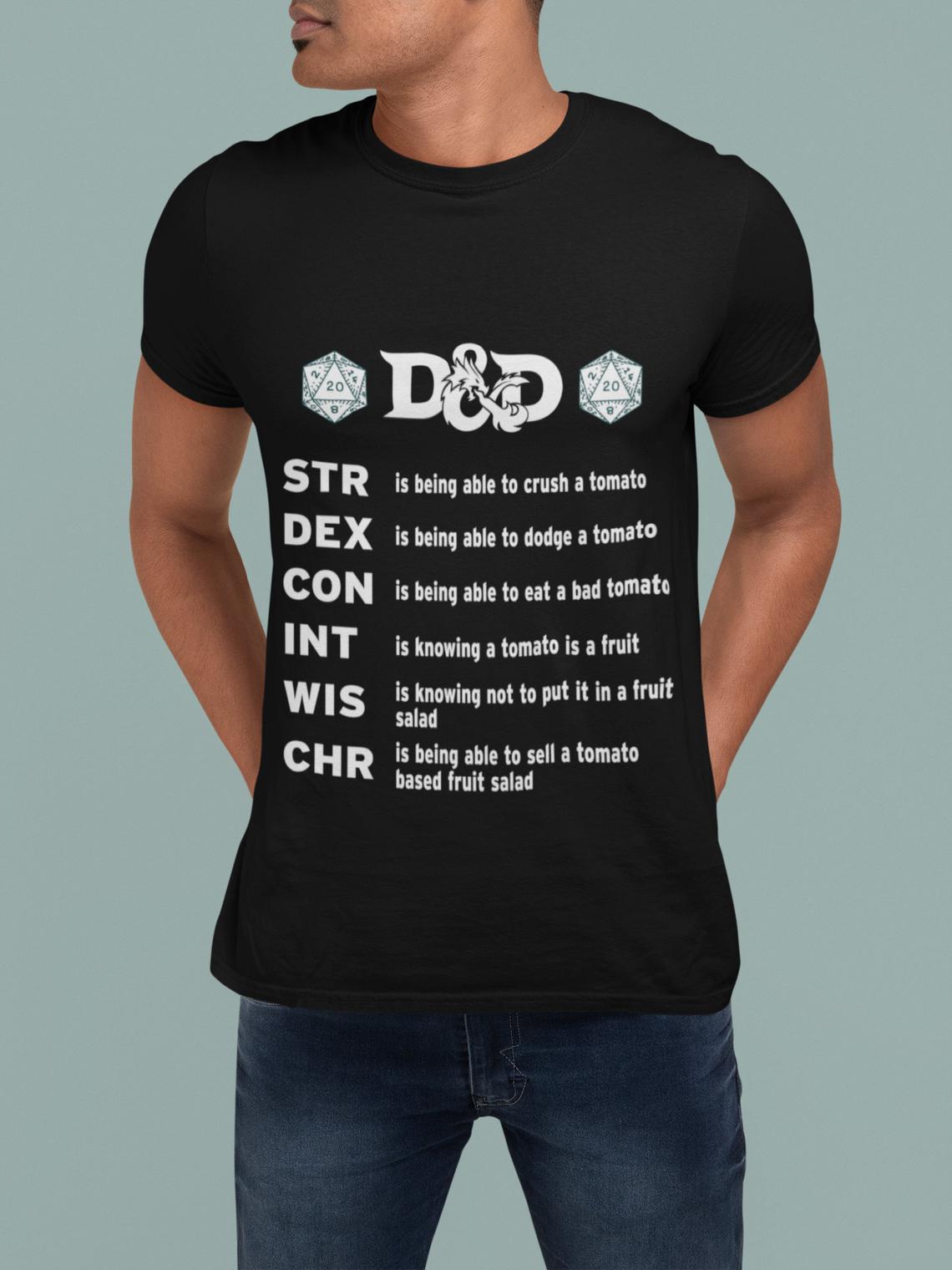D&D STR DEX CON INT WIS CHR T-SHIRT - DICEPRINTS